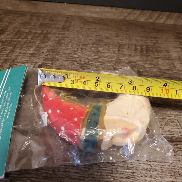 Vintage Wood Carved Ornament Moon With Holiday Hat. Christmas. - Picture 3 of 3